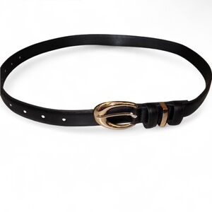 Black Leather Belt with Gold Buckle